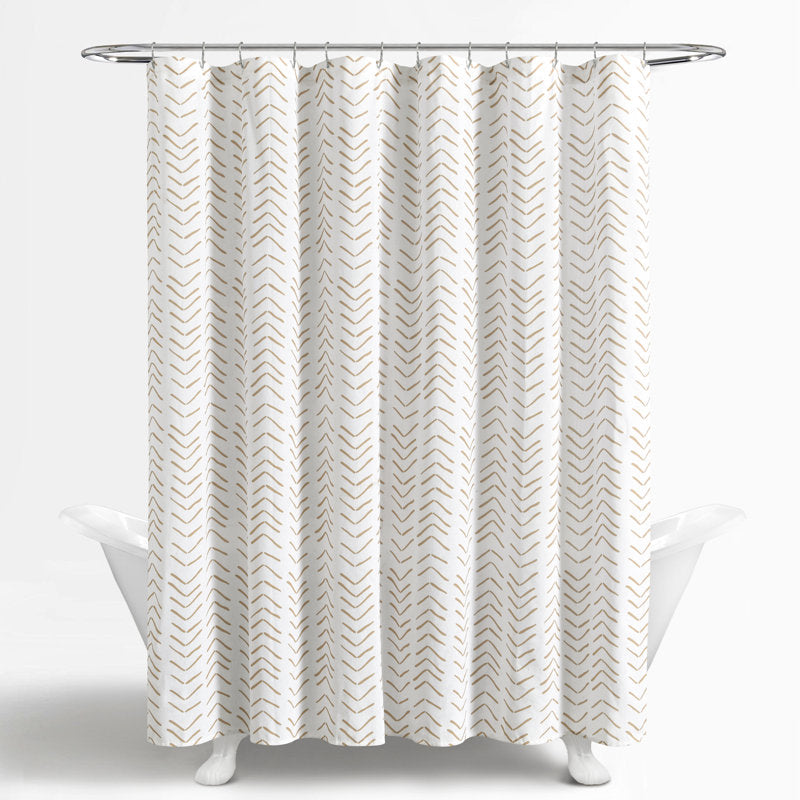 Cotton Blend Chevron Shower Curtain - Hygge Modern Linen Texture
