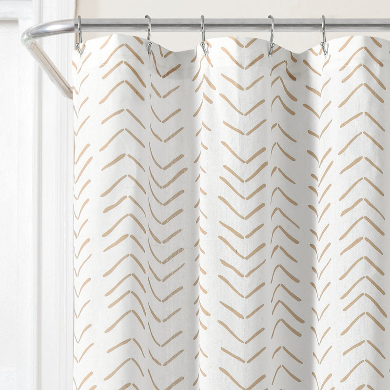 Cotton Blend Chevron Shower Curtain - Hygge Modern Linen Texture