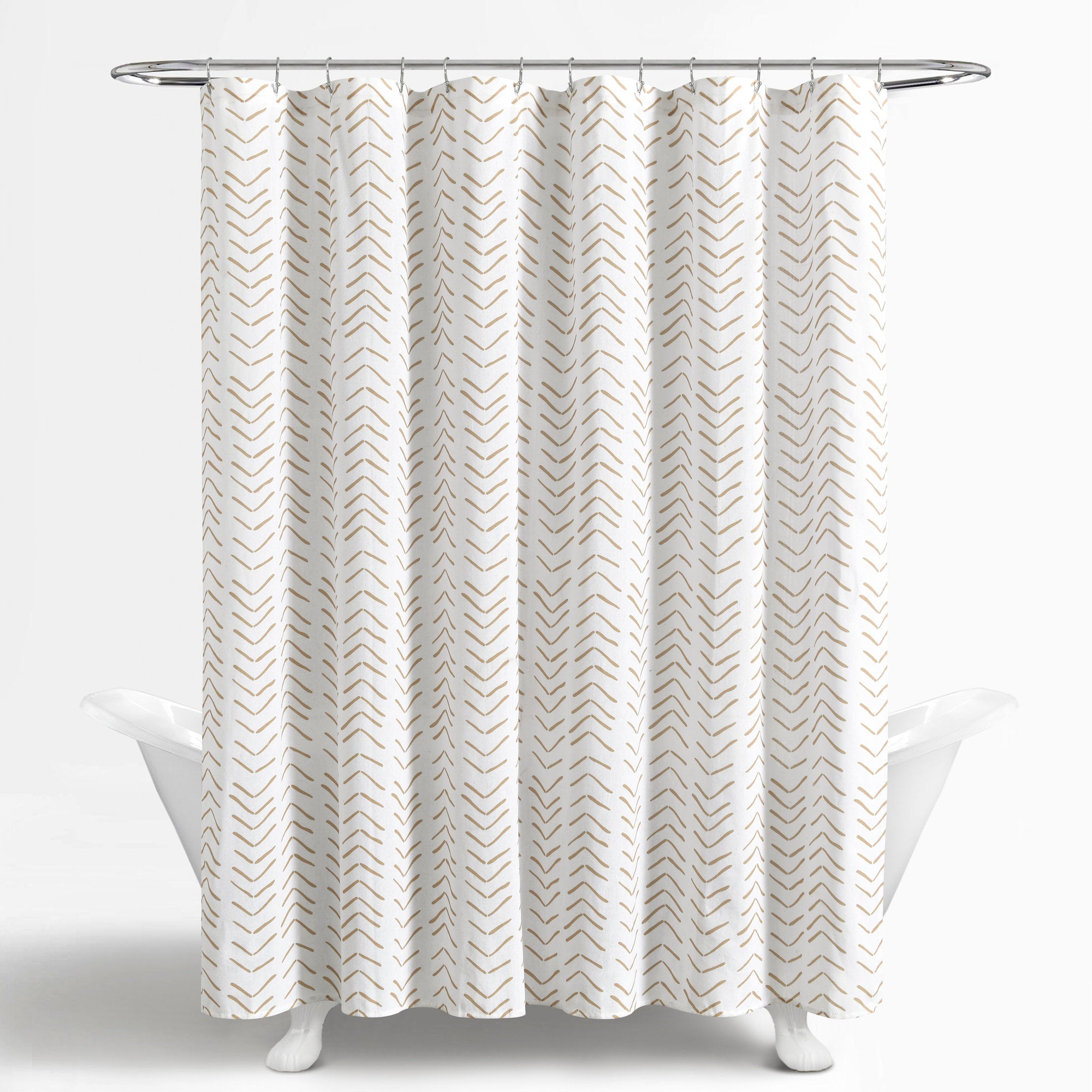 Cotton Blend Chevron Shower Curtain - Hygge Modern Linen Texture