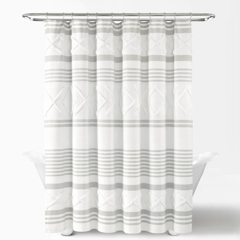 Tufted Cotton Blend Shower Curtain - Urban Diamond Stripe Gray/White