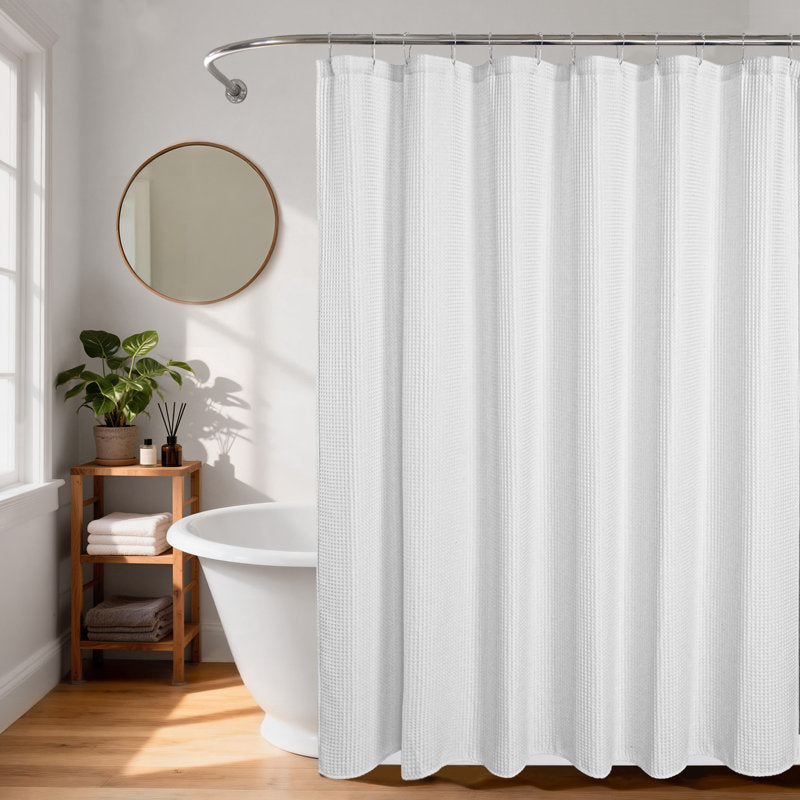 Cotton Blend Waffle Shower Curtain - Spa Style Honeycomb Bath Decor