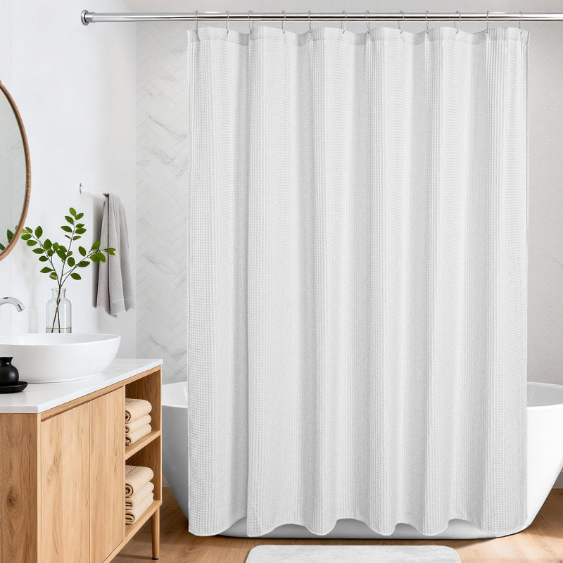 Cotton Blend Waffle Shower Curtain - Spa Style Honeycomb Bath Decor