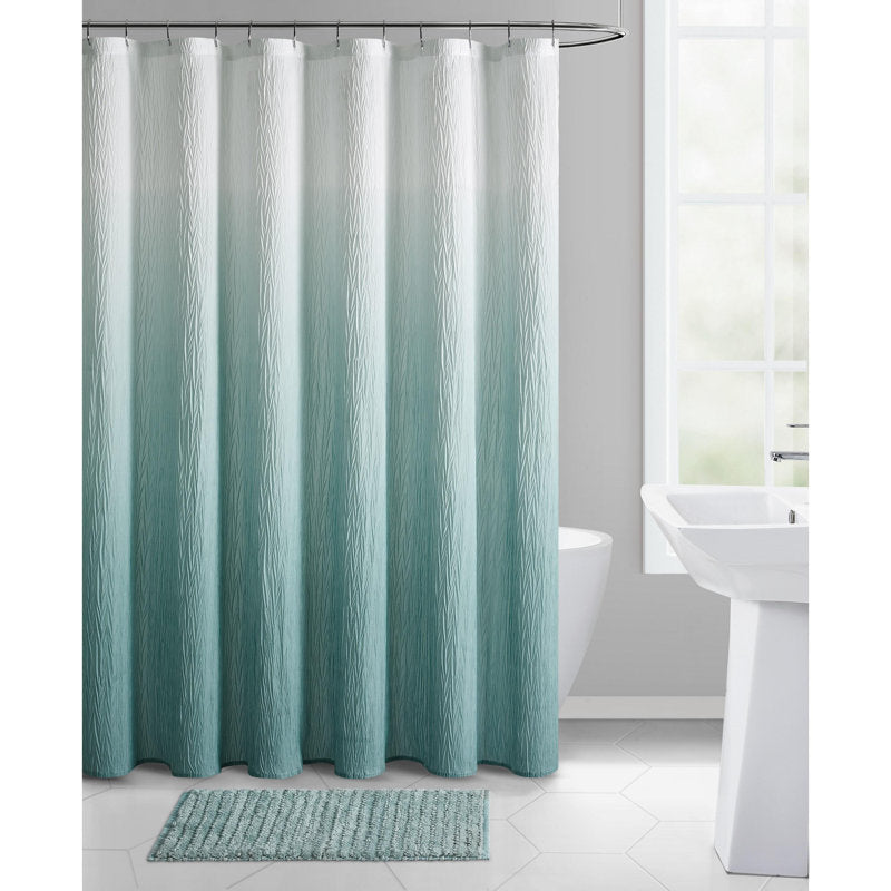 14-Piece Crushed Ombre Shower Curtain Set with Rug & Hooks