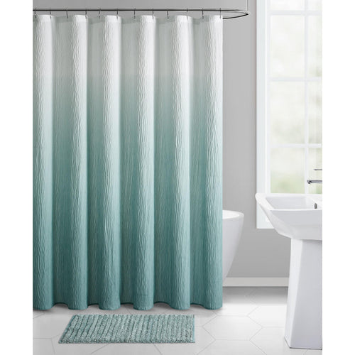 14-Piece Crushed Ombre Shower Curtain Set with Rug & Hooks