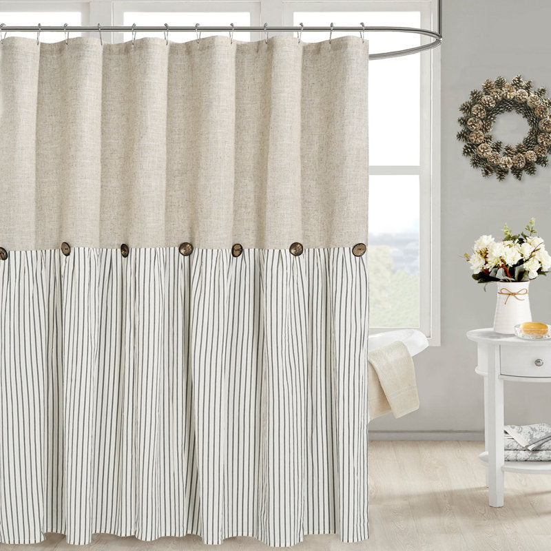Farmhouse Striped Cotton Shower Curtain - Rustic Bathroom Decor