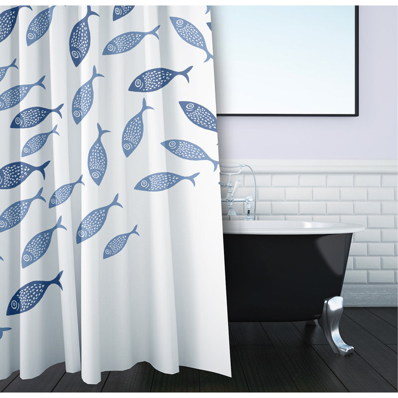 Fish Print Polyester Shower Curtain - Nautical Bathroom Decor