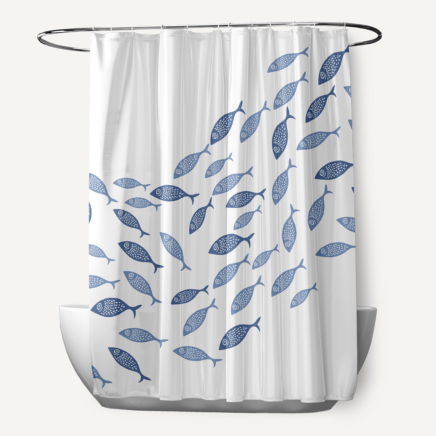 Fish Print Polyester Shower Curtain - Nautical Bathroom Decor