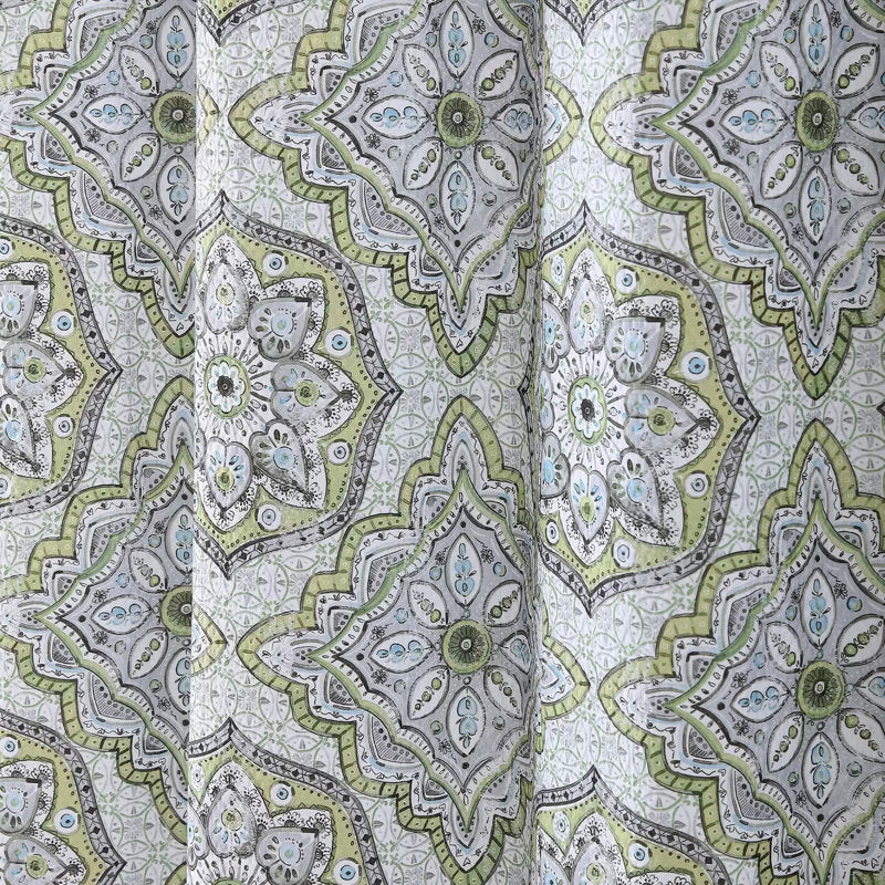Medallion Fabric Shower Curtain - Sage & Gray Geometric Bathroom Decor