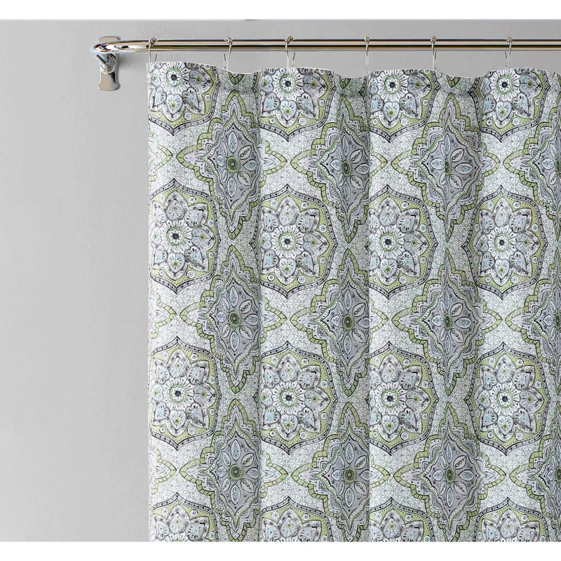 Medallion Fabric Shower Curtain - Sage & Gray Geometric Bathroom Decor