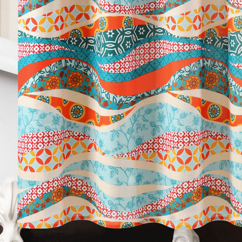 Cotton Geometric Shower Curtain - Boho Watercolor Wave Bathroom Decor