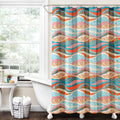 Cotton Geometric Shower Curtain - Boho Watercolor Wave Bathroom Decor