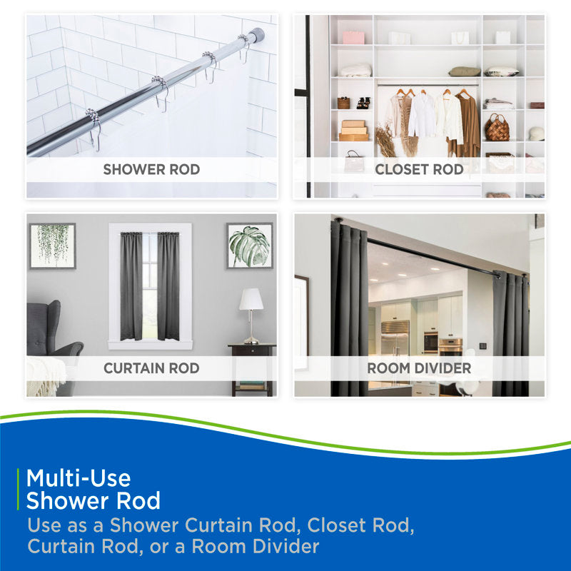 Brass Tension Shower Curtain Rod - Adjustable 42-72" No Tools
