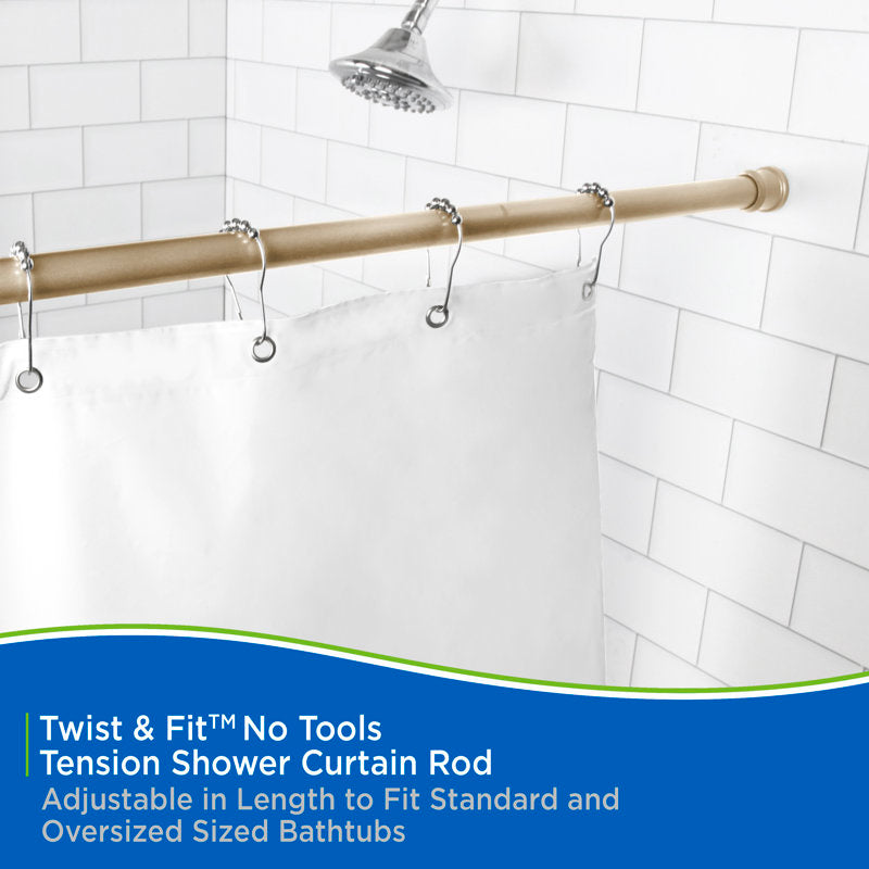Brass Tension Shower Curtain Rod - Adjustable 42-72" No Tools