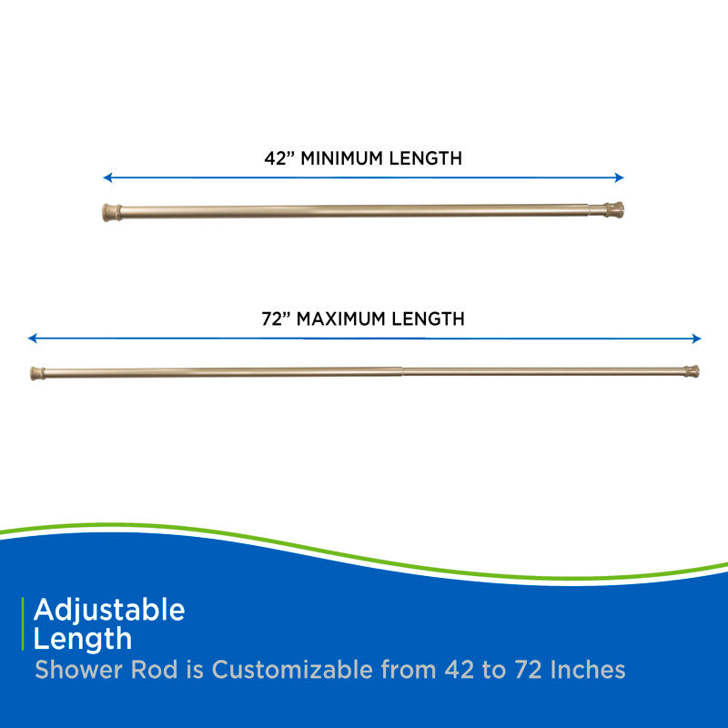 Brass Tension Shower Curtain Rod - Adjustable 42-72" No Tools