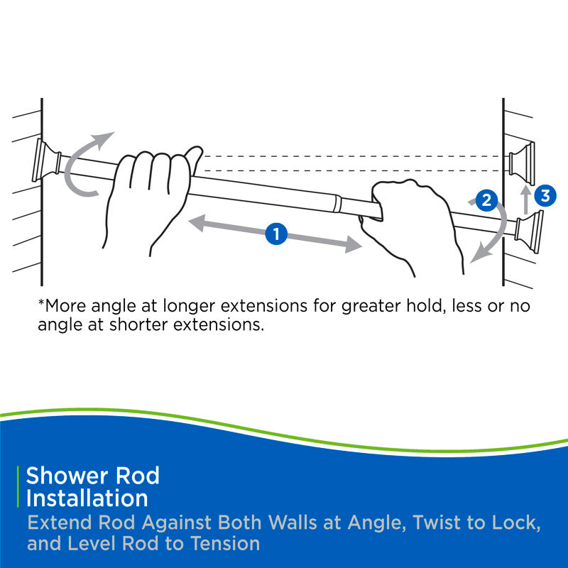 Brass Tension Shower Curtain Rod - Adjustable 42-72" No Tools