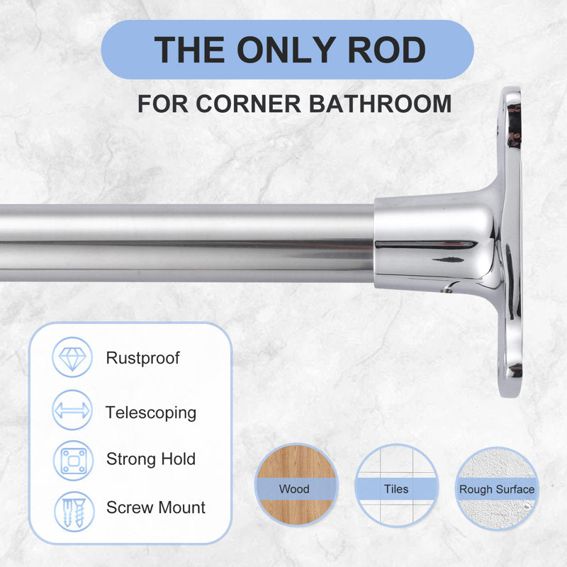 L-Shaped Adjustable Stainless Steel Corner Shower Rod with Support