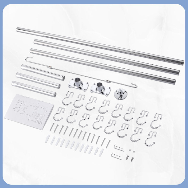 L-Shaped Adjustable Stainless Steel Corner Shower Rod with Support