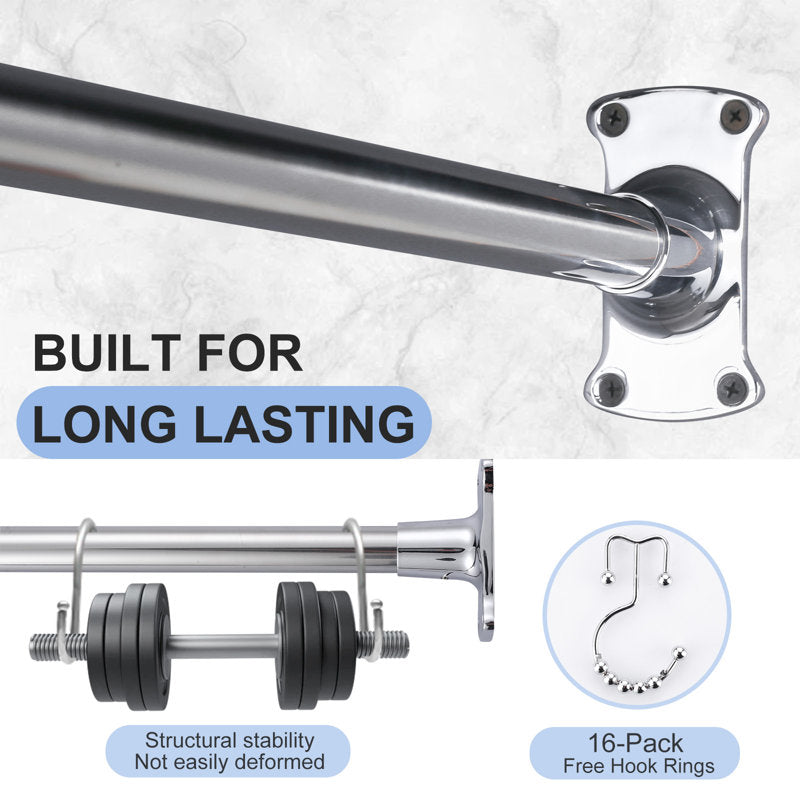 L-Shaped Adjustable Stainless Steel Corner Shower Rod with Support