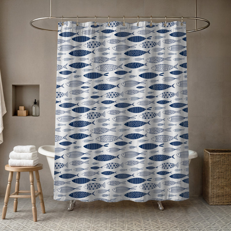 Leeann Coastal Fish Pattern Polyester Shower Curtain