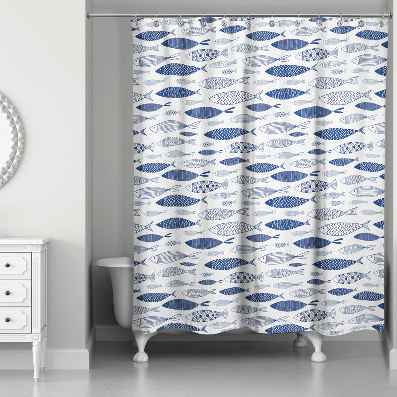 Leeann Coastal Fish Pattern Polyester Shower Curtain