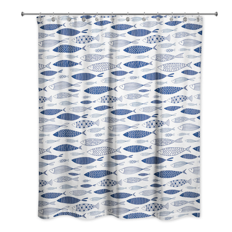 Leeann Coastal Fish Pattern Polyester Shower Curtain