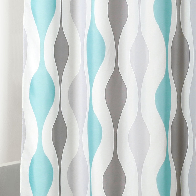 Mid Century Geo Shower Curtain - Retro Wavy Fabric for Bathroom