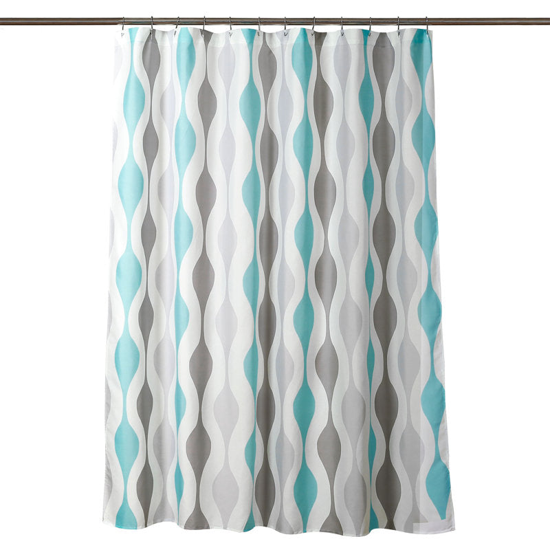 Mid Century Geo Shower Curtain - Retro Wavy Fabric for Bathroom