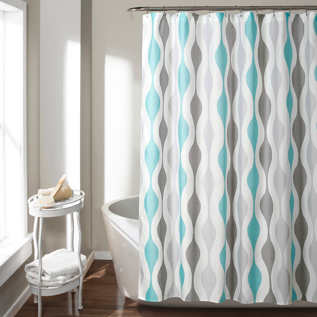 Mid Century Geo Shower Curtain - Retro Wavy Fabric for Bathroom
