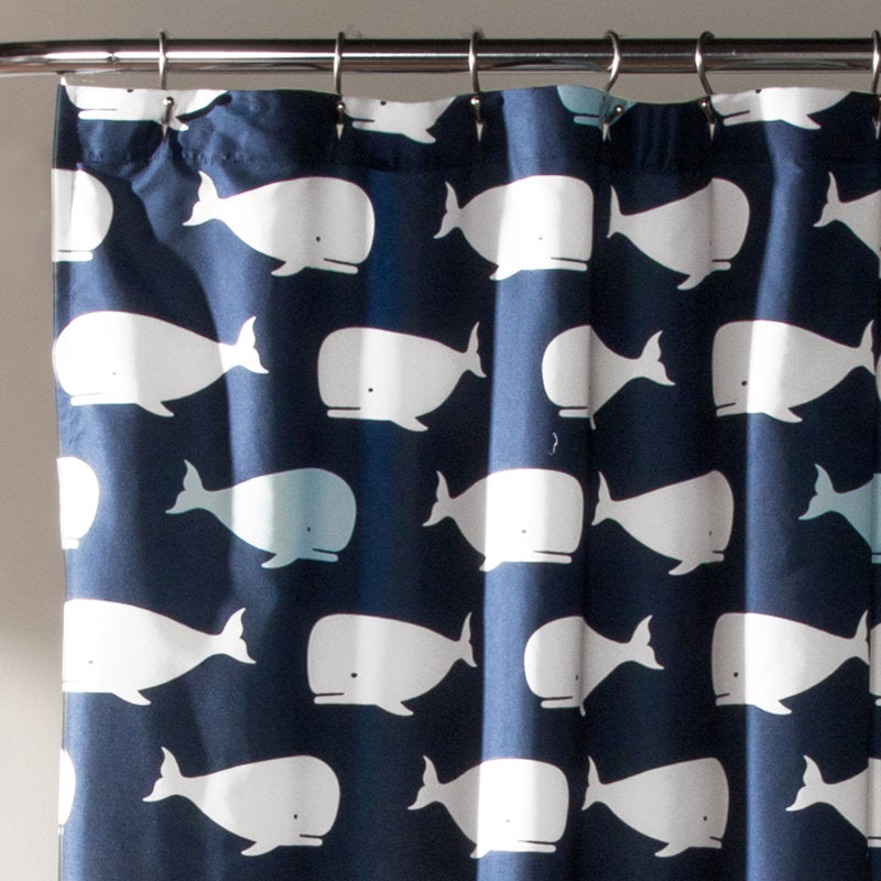 Whale Shower Curtain Coastal Microfiber for Kids & Guest Bathrooms