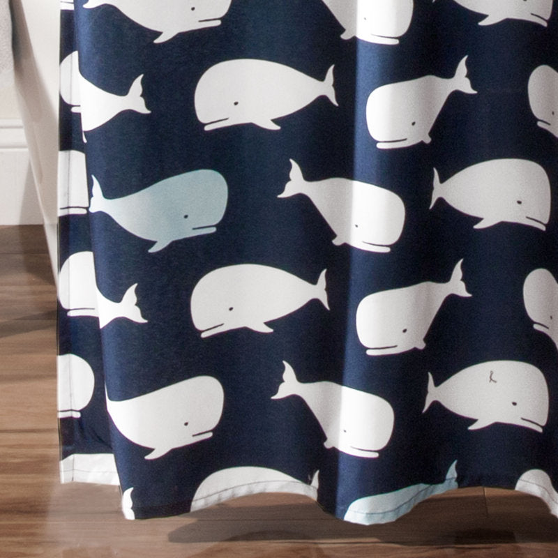 Whale Shower Curtain Coastal Microfiber for Kids & Guest Bathrooms