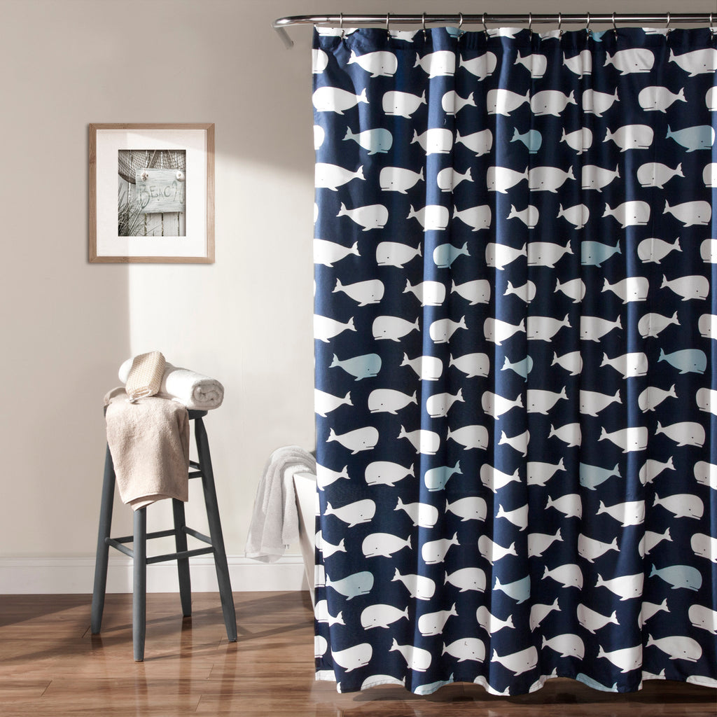 Whale Shower Curtain Coastal Microfiber for Kids & Guest Bathrooms