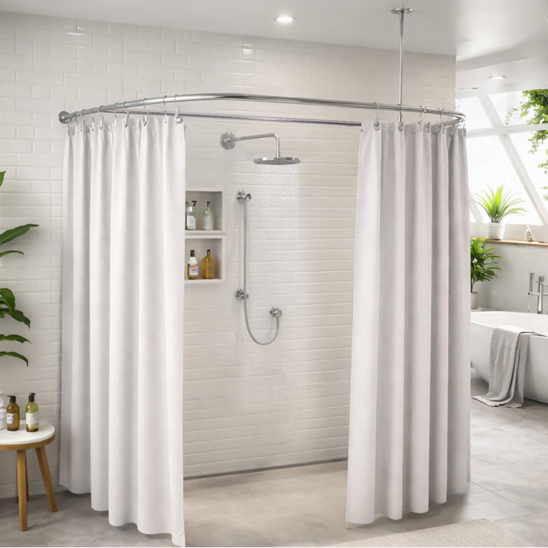 D-Shaped Shower Rod Mounting Kit - Chrome-Plated Bathroom Hardware