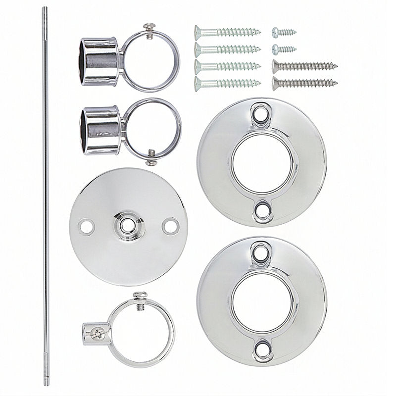 D-Shaped Shower Rod Mounting Kit - Chrome-Plated Bathroom Hardware