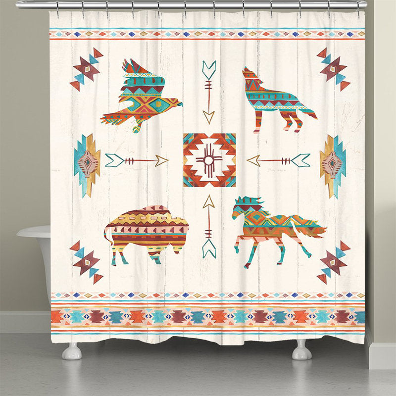 Soloman Spirit Animals Shower Curtain - Aztec Tribal Bathroom Decor