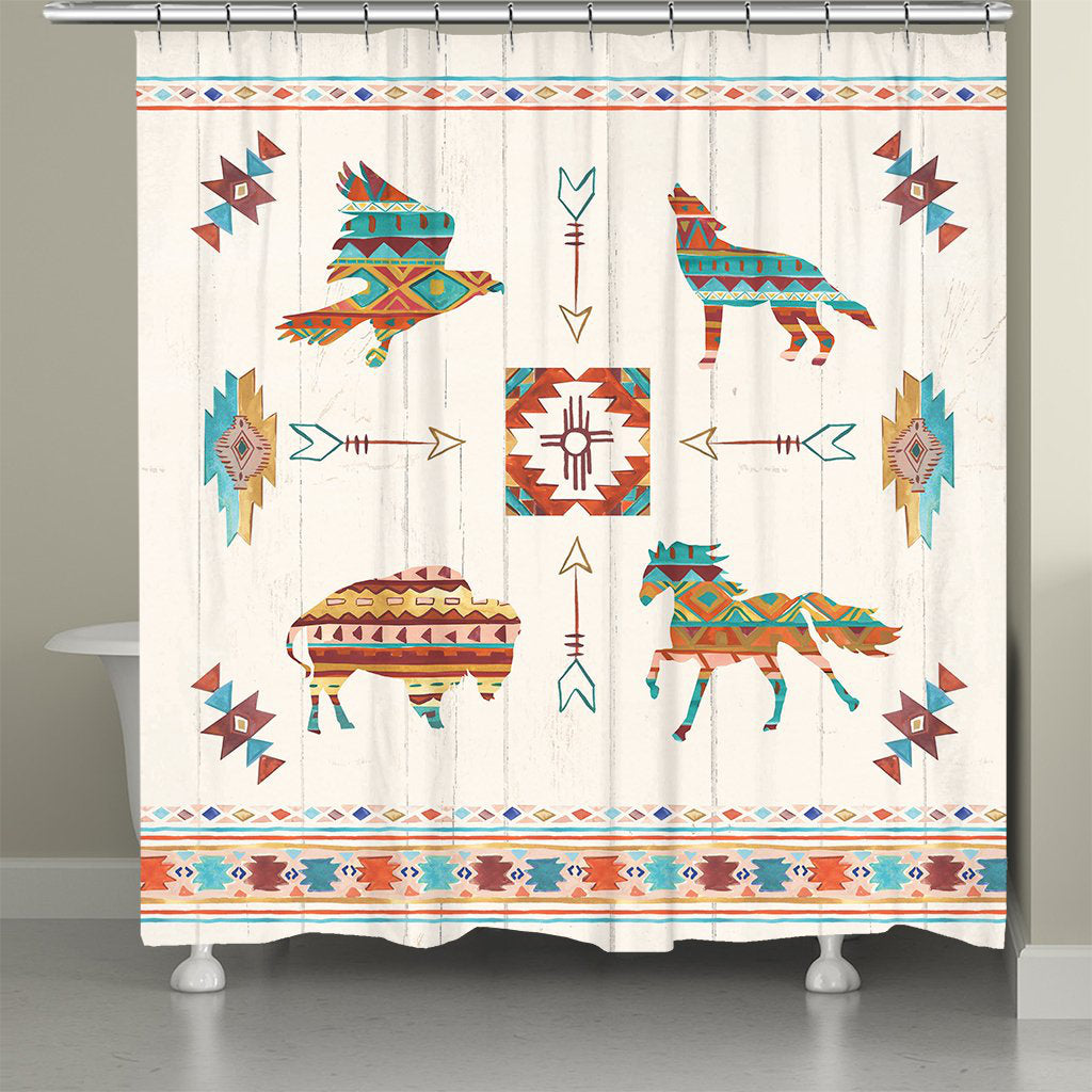 Soloman Spirit Animals Shower Curtain - Aztec Tribal Bathroom Decor