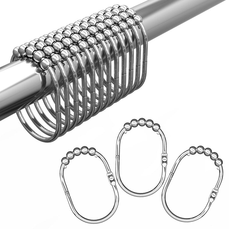 Stainless Steel Roller Ball Shower Curtain Hooks - Set of 12