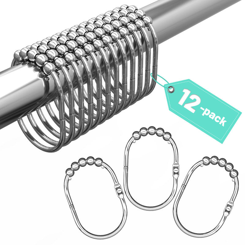 Stainless Steel Roller Ball Shower Curtain Hooks - Set of 12