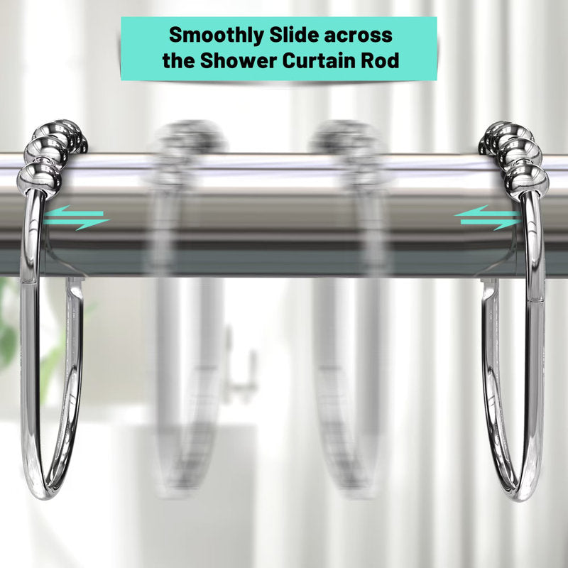 Stainless Steel Roller Ball Shower Curtain Hooks - Set of 12
