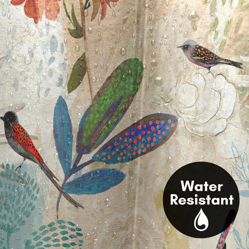 Floral Polyester Shower Curtain - Botanical Bird Print Bathroom Decor
