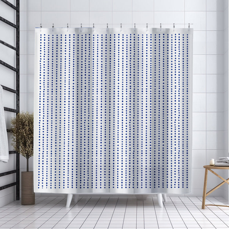 Navy Mid-Century Modern Shower Curtain - Abstract Dots Bathroom Decor