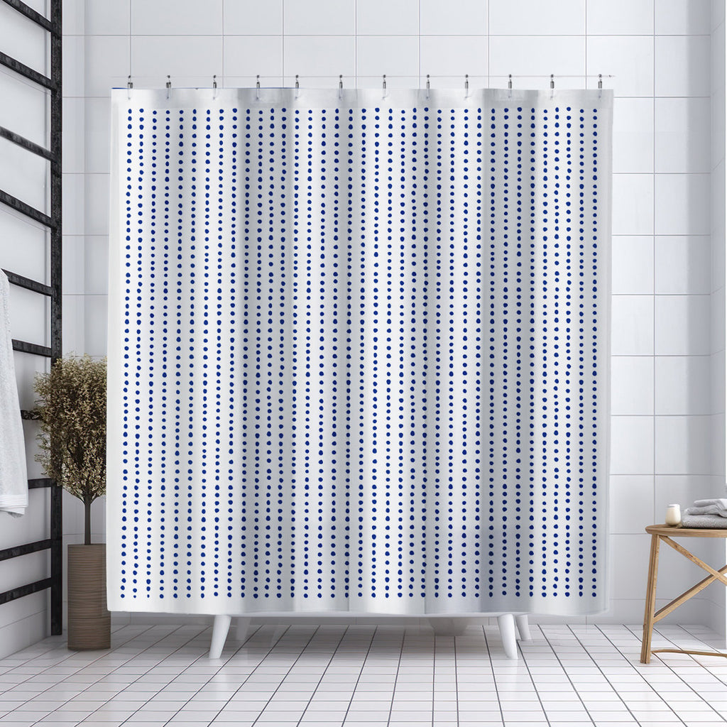 Navy Mid-Century Modern Shower Curtain - Abstract Dots Bathroom Decor