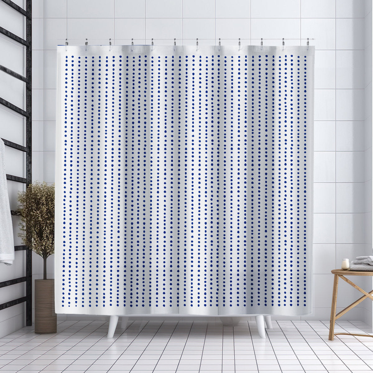 Navy Mid-Century Modern Shower Curtain - Abstract Dots Bathroom Decor
