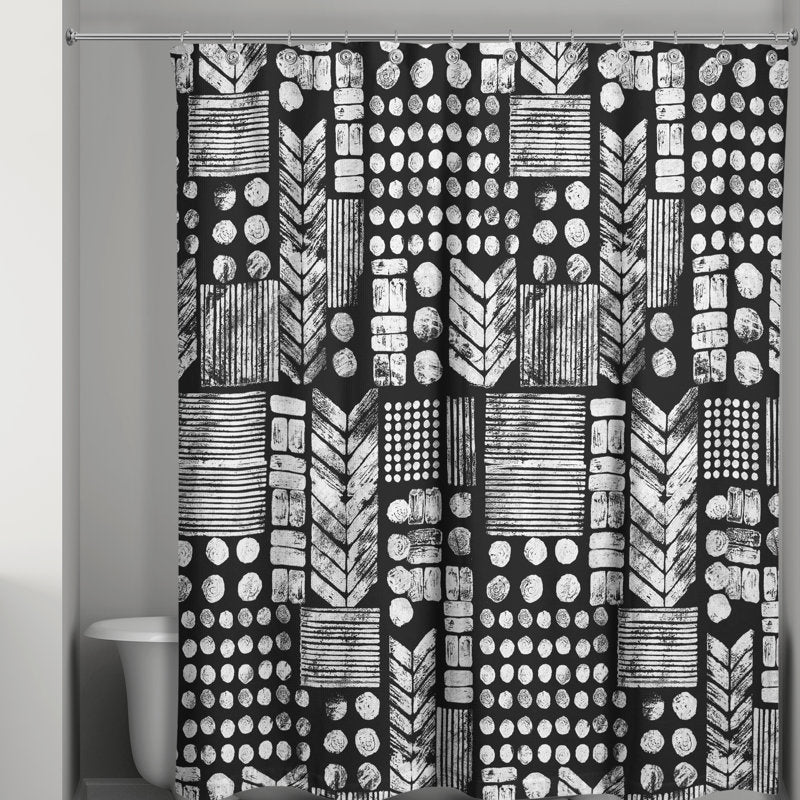 Geometric Shower Curtain - Modern Black & White Fabric for Bathroom