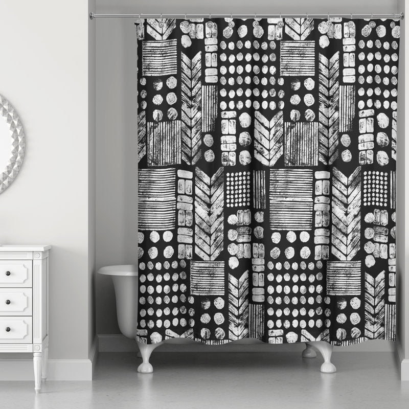 Geometric Shower Curtain - Modern Black & White Fabric for Bathroom