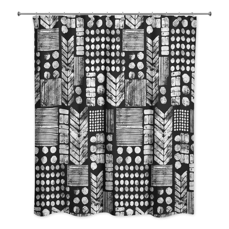 Geometric Shower Curtain - Modern Black & White Fabric for Bathroom