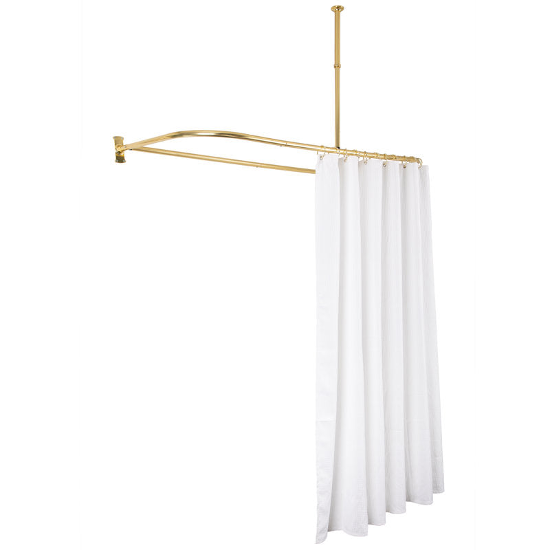 D-Shape Aluminum Shower Rod & Curtain Set for Freestanding Tubs