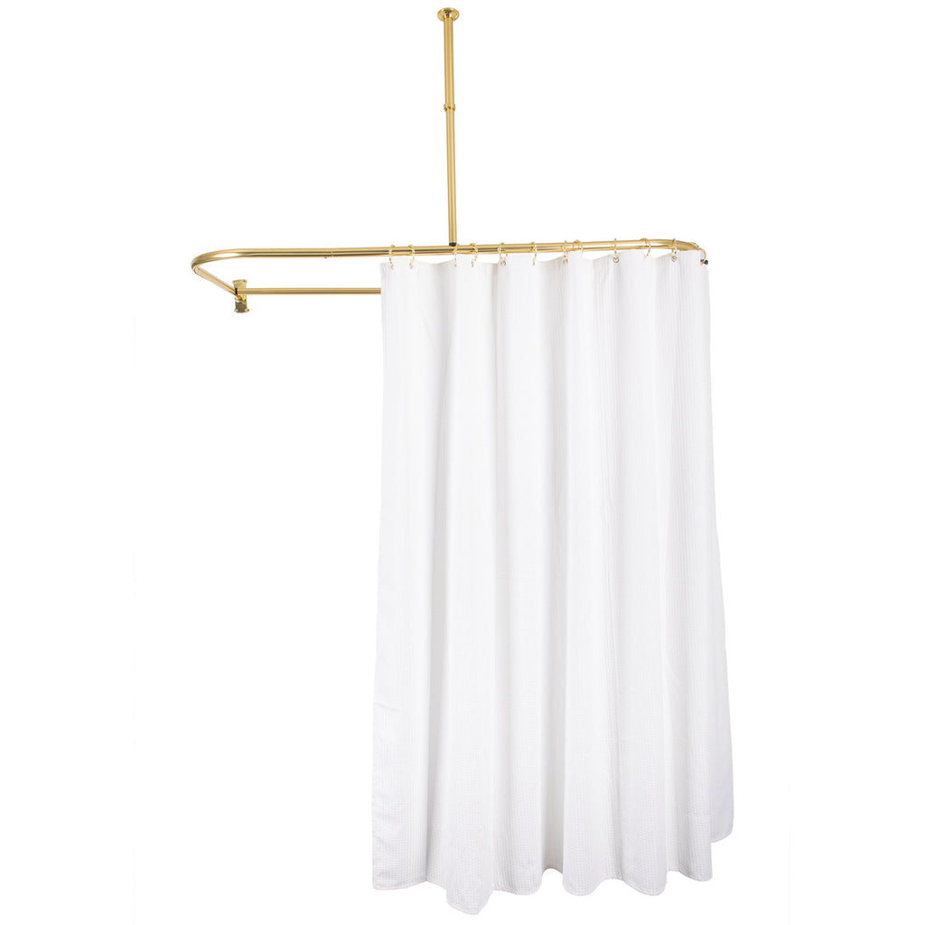 D-Shape Aluminum Shower Rod & Curtain Set for Freestanding Tubs