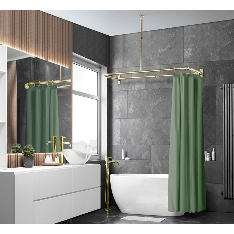 D-Shape Aluminum Shower Rod & Curtain Set for Freestanding Tubs