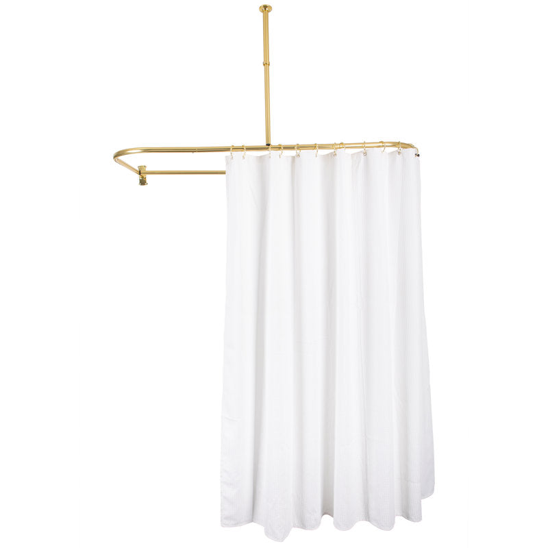 D-Shape Aluminum Shower Rod & Curtain Set for Freestanding Tubs