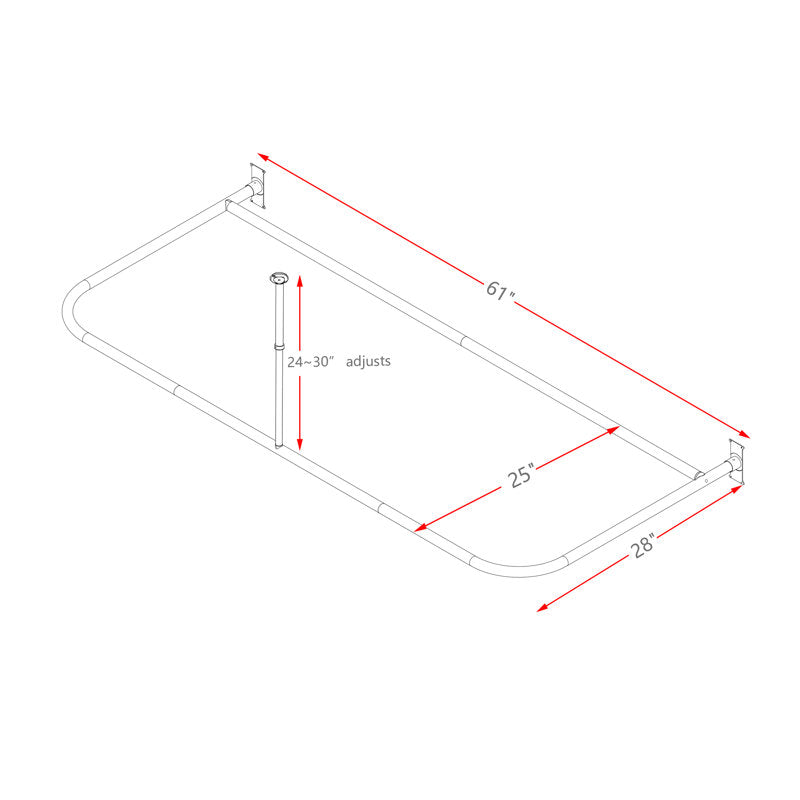 Rustproof Aluminum D-Shape Shower Rod for Freestanding Tubs